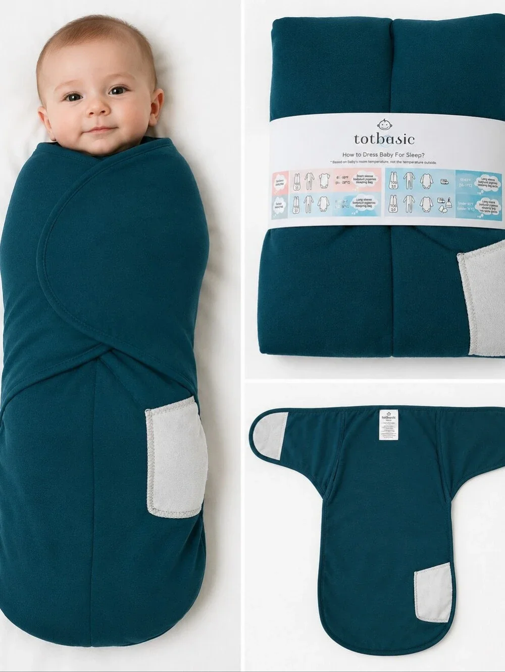 TOTBASIC Baby Swaddle Blanket XS 0-3 Months 1.0 TOG Dark Teal New
